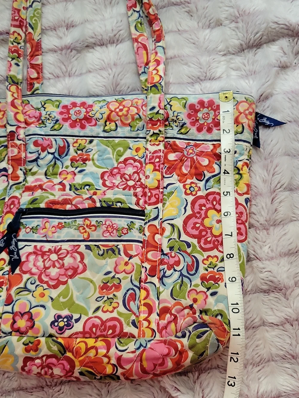 Vera Bradley Red Blue Yellow Large Vera Tote in Hope Garden Retired 2009 Pattern